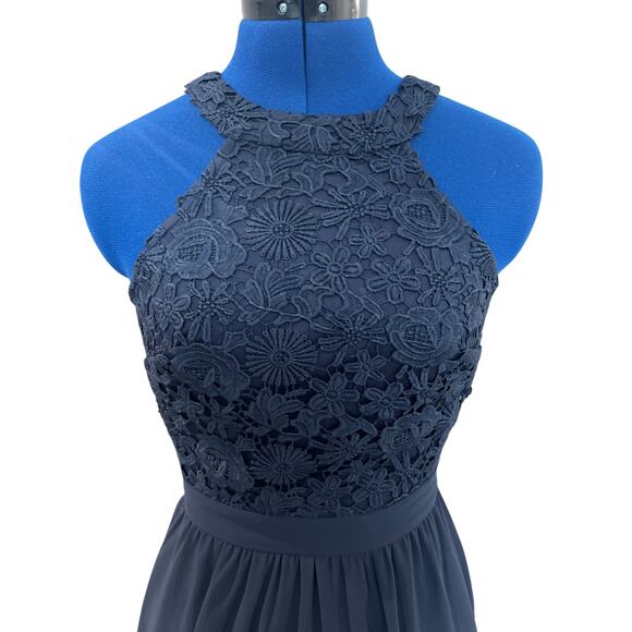 Lulus Lover's Game Navy Lace Skater Mini Dress Size XS Romantic Coquette Halter - Picture 4 of 12